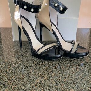 Jason Wu Nadja Ankle Stud Platform Nude/Black 5”heels Sz 9.5 Made in Italy